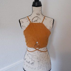 Suede Crop Tank w/ Lower Tie & Zip-Up Back